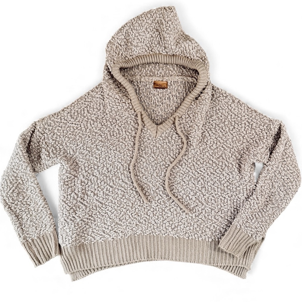 POL Popcorn Knit Hoodie Sweater Oatmeal Beige Boho Cozy Cropped Womens Small